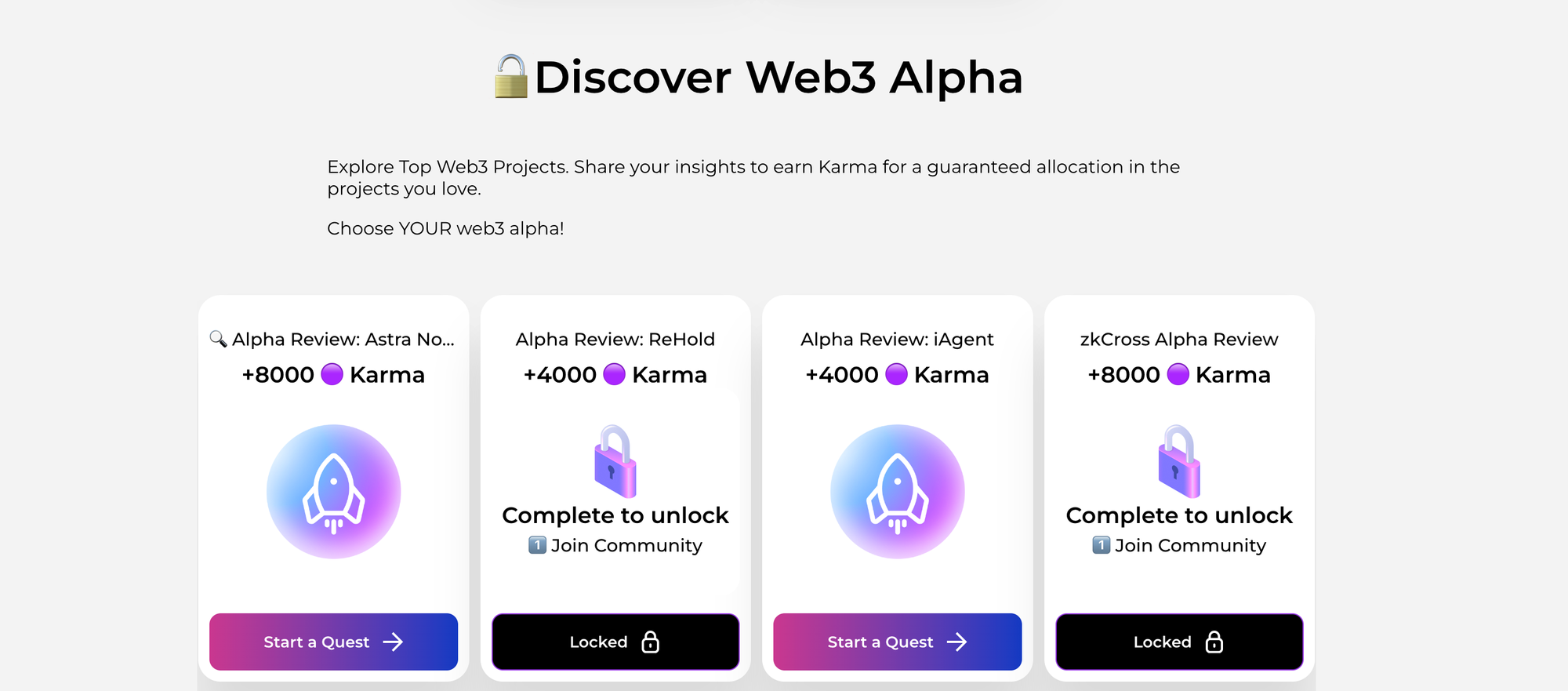 Discover web3 alpha projects quests on alphamind