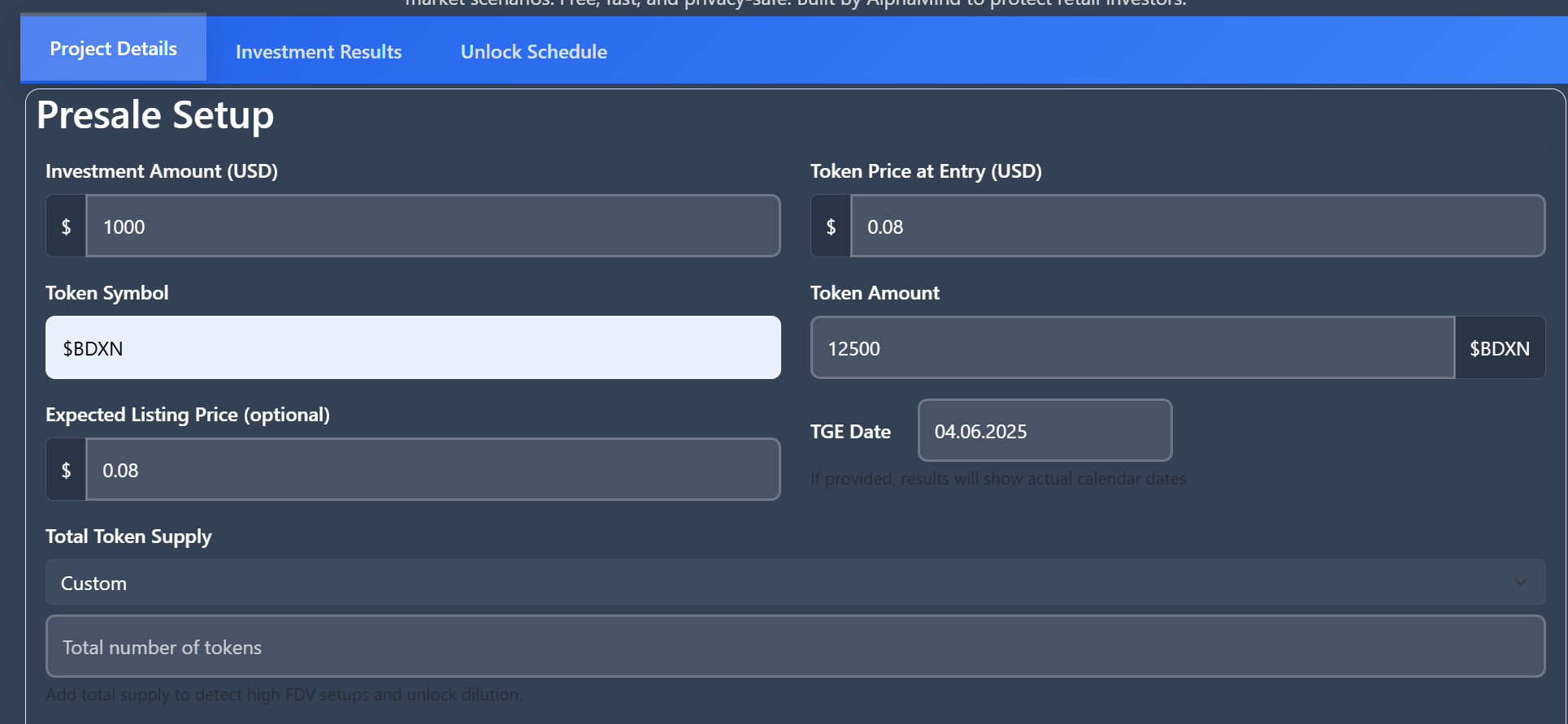 Inputting data into ROI simulator
