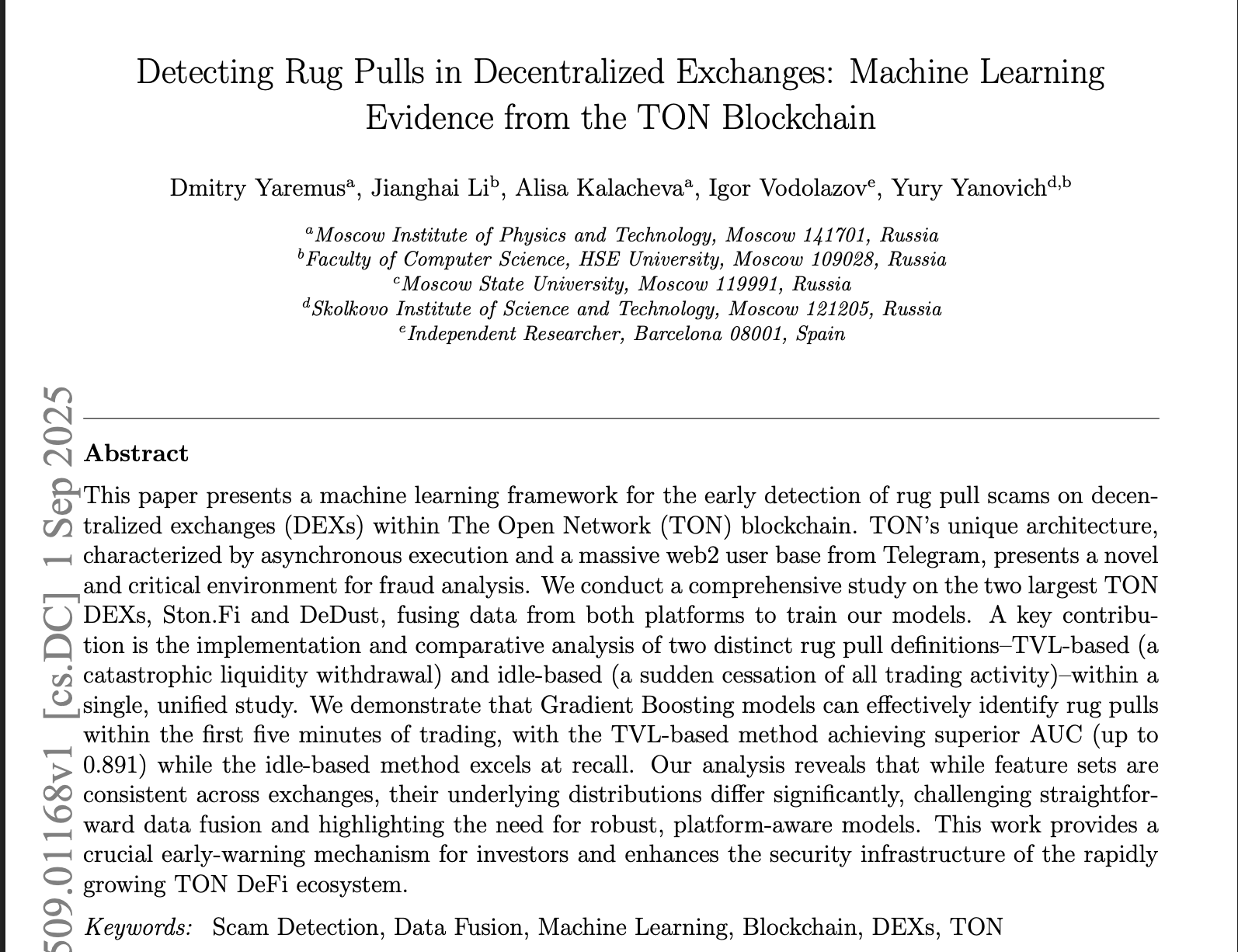 TON rug‑pull ML paper
