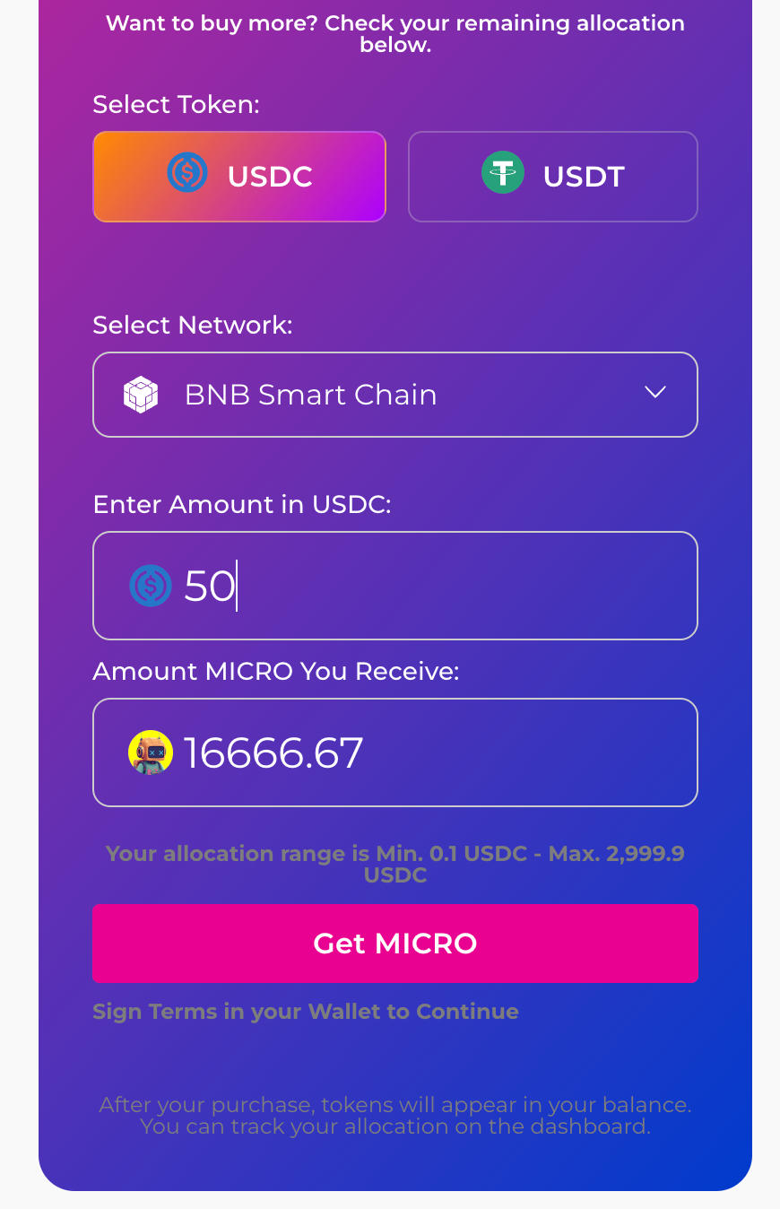 choosing $micro token allocation