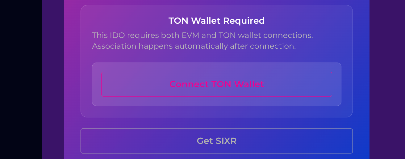 TON wallet connection step for SOXR sale