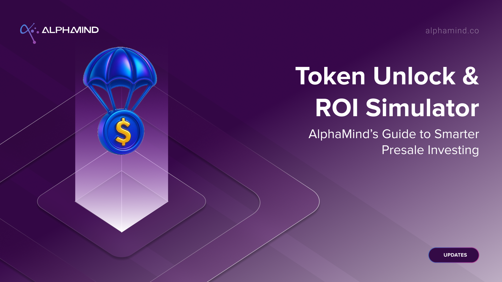 AlphaMind Token Sale ROI Calculator showing TGE unlocks, FDV, break-even and valuation pressure