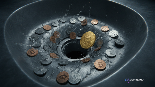 Coins swirling into a drain - a visual metaphor for a liquidity crunch hitting gold, silver and crypto markets in february 2026.