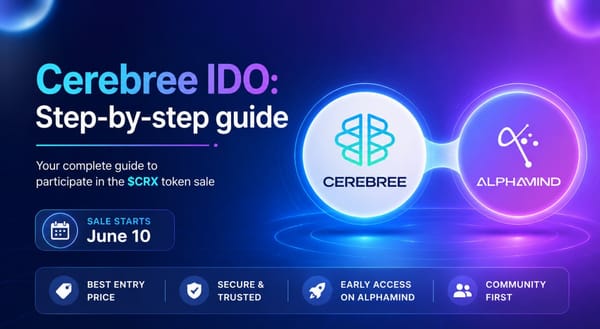 CereBree $CRX token sale on AlphaMind with round price, planned listing price, accepted chains and wallet participation flow.