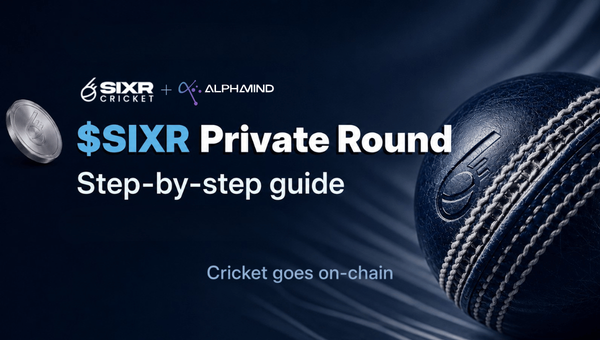 SIXR private round on AlphaMind with a cricket ball, $0.04 token price, 20% TGE unlock